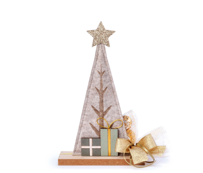 Figura árbol fieltro y base madera 26cm.4 bombones - ANAB158
