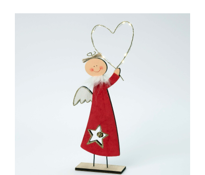 Figura de madera Ángel terciopelo rojo con led, 37cm. min.2 - ANW44