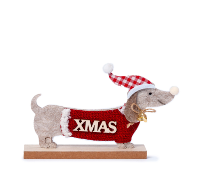Figura fieltro perro salchicha letrero madera X´mas, min.2 - ANA159