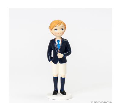 Figura para tarta de comunión niño con traje azul y biblia 17cm, Mopec