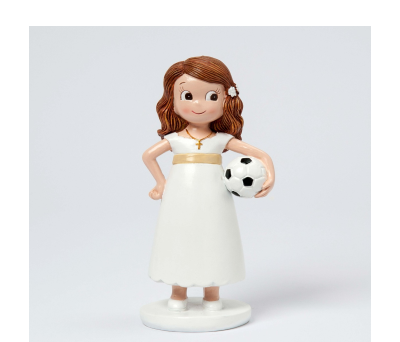 Figura pastel Comunión niña con pelota fútbol 13cm. - AY73