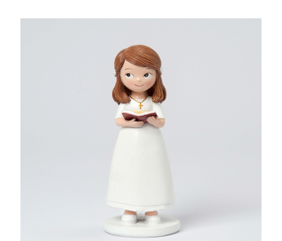 Figura pastel Comunión niña vestido blanco y biblia 13cm. - AY60