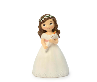 Figura pastel Comunión vestido blanco niña con cirio - AY102