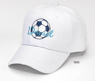 GORRA BLANCA BALÓN BLANCO Y AZUL NOMBRE PERSONALIZADO C/CIERRE VELCRO AJUSTABLE. 54 cms. ADOP7635