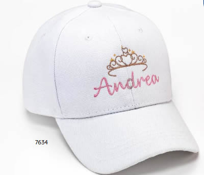 GORRA BLANCA TIARA NOMBRE PERSONALIZADO C/CIERRE VELCRO AJUSTABLE. 54 cms. ADOP7634