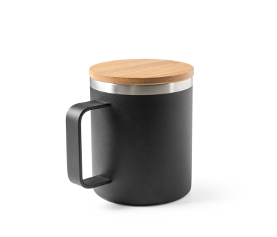 LAUDA. Taza de acero inoxidable 90% reciclado con tapa de bambú - st-94276-103