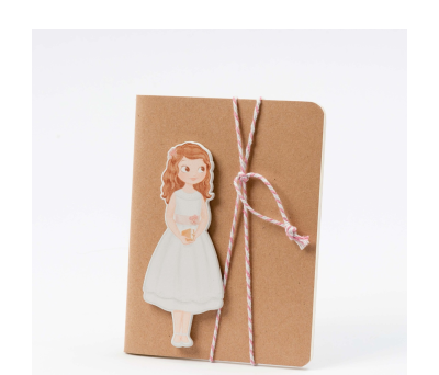 Libreta PEQUEÑA adornada figura niña Comunión vestido corto - AAA917