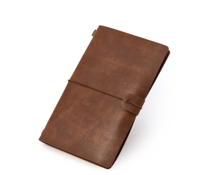 Libreta simil piel marrón con porta tarjetas 12x20x1,8cm. - AA55