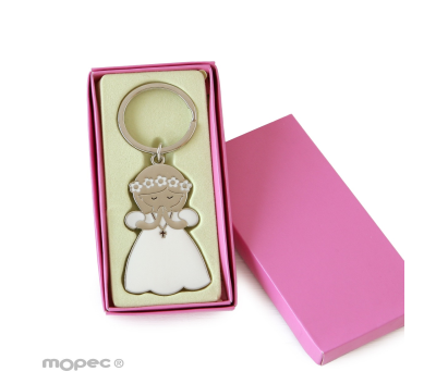 Llavero niña vestido blanco Comunión 5.7cm.en caja regalo - AM929.2