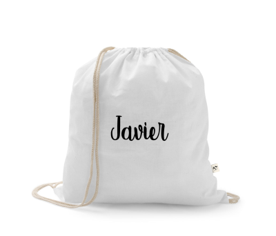 Mochila cuerdas blanca nombre