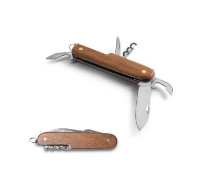 Navaja Multifunción de Acero Inoxidable y Madera con 5 Usos