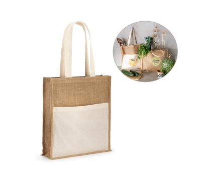 Bolso de Yute con Asas de Algodón y Bolsillo Frontal