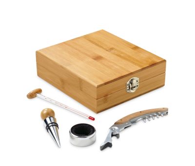 Juego de Vino de Bambú con Sacacorchos y Accesorios