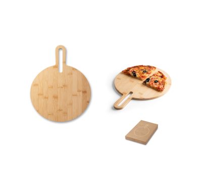 Tabla Redonda de Bambú para Servir Pizza con Asa
