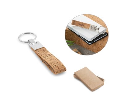 Llavero de Corcho Natural con Anilla Metálica y Caja Premium