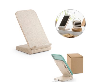 Soporte Móvil Inalámbrico 10W de ABS Reciclado y Paja de Trigo