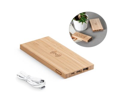 Power Bank de Bambú 5000 mAh con Carga Inalámbrica 15W