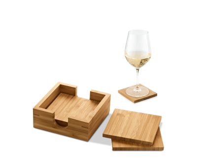 Juego de 4 posavasos de bambú con soporte de almacenaje
