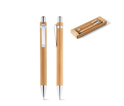 Set de Escritura de Bambú con Bolígrafo y Portaminas