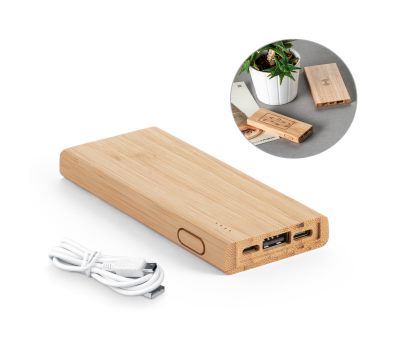 Power Bank de Bambú 5000 mAh con Indicador de Carga