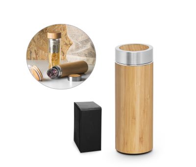 Botella Térmica de Bambú y Acero Reciclado con Infusor 430ml
