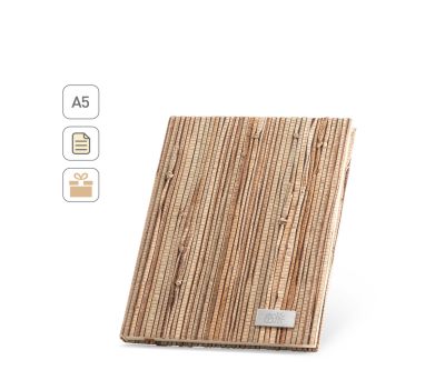 Cuaderno A5 Tapa Dura de Paja Natural con Placa Metálica
