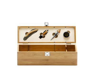 Set de Vino en Caja de Bambú con Accesorios