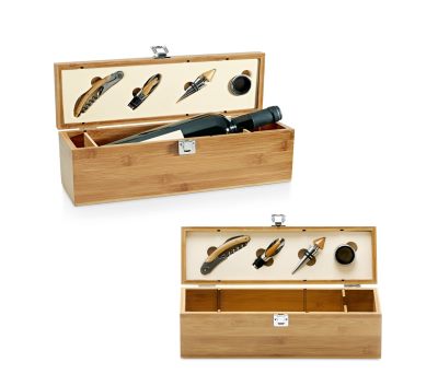 Set de Vino en Caja de Bambú con Accesorios