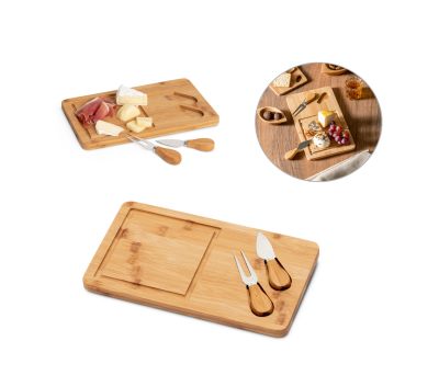 Tabla de Quesos de Bambú con 2 Utensilios de Acero Inoxidable