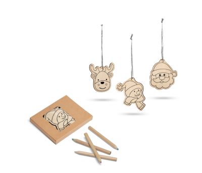 Set 3 Adornos Navideños de Madera para Pintar con Lápices