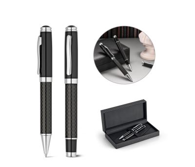 Set Bolígrafo y Roller de Metal y Fibra de Carbono con Estuche