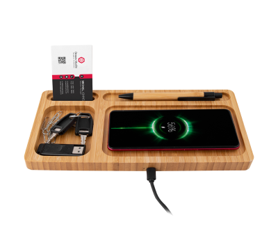 Organizador de Bambú con Base de Carga Inalámbrica 10W