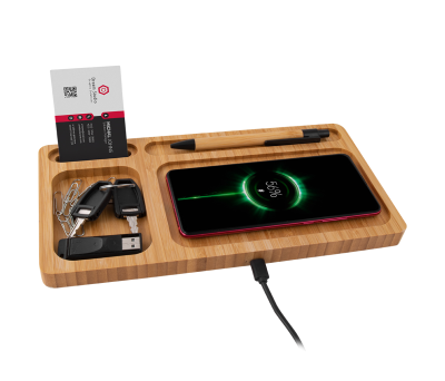 Organizador de Bambú con Base de Carga Inalámbrica 10W