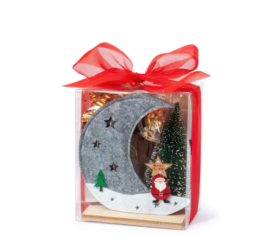 Pack regalo Navidad delantal,luna,leds,caramelos lazo rojo - AJN16