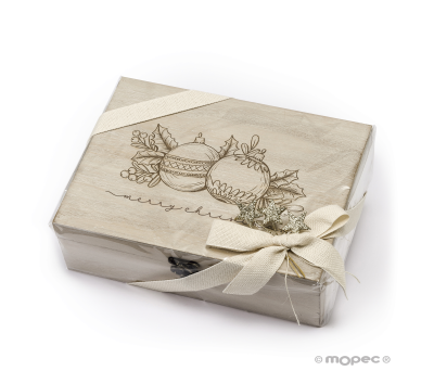 Pack regalo caja madera Merry Christma's diseño bolas/acebo - AJN3.3
