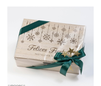 Pack regalo caja madera copos Felices Fiestas personalizable - AJN8.1