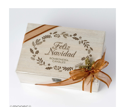 Pack regalo caja madera ramitas Feliz Navidad personalizable - AJN7.1