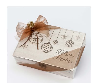 Pack regalo cofre madera bolas Navidad personalizable - AJN39