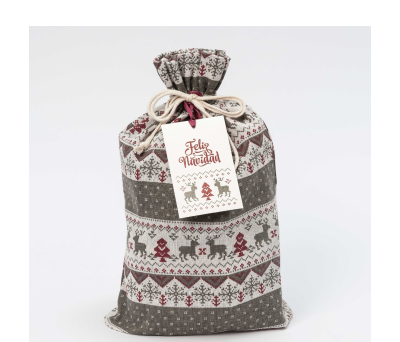 Pack regalo saco gris cenefas Feliz Navidad - AJ8.1