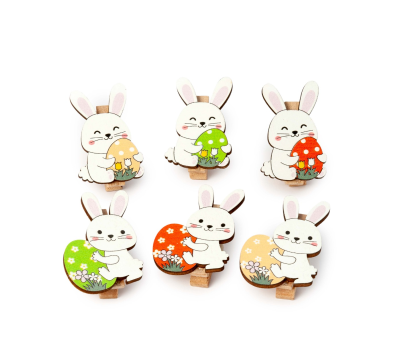 Pinza madera conejito Pascua 6 surtido 3x4,5x1,2cm, min.6 - AUW7