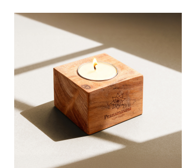 Portavelas de Madera de Acacia con Vela - AGY52551