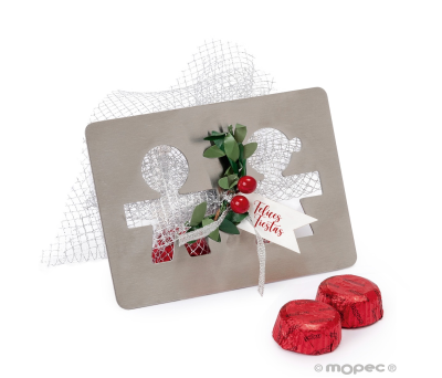 Posavasos metálico tarjeta Felices Fiestas con 2 bombones - ANB3300.1