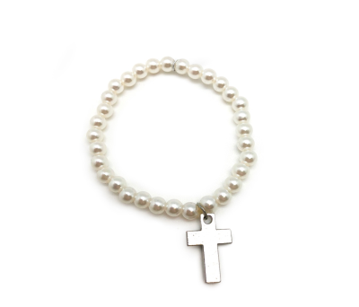 Pulsera perlitas y cruz. min.4 - AK716