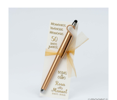 Punto libro 50 anos juntos bolígrafo dorado soporte móvil - AKA36.7