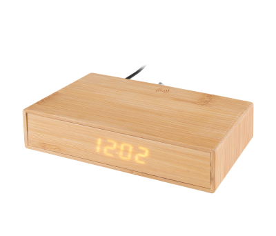 Reloj Despertador de Bambú con Carga Inalámbrica y Termómetro - AGY52520