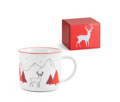 Taza de Cerámica Navideña con Motivo de Ciervo y Montañas