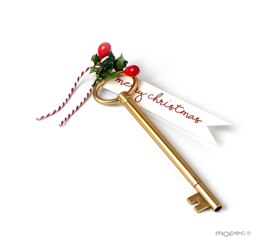 Rotulador llave dorada tarjeta merry c. adorno acebo 15cm. - ANA1470
