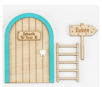 SET PUERTA RATONCITO PÉREZ PERSONALIZADO. (PUERTA, ESCALERA Y CARTEL). 16 x 10,5 cms. - ADOP7485