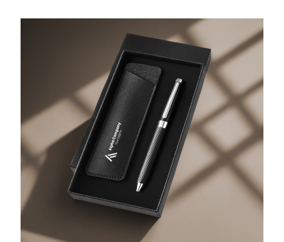 Set Bolígrafo Metálico Giratorio y Estuche PU - AGY55548