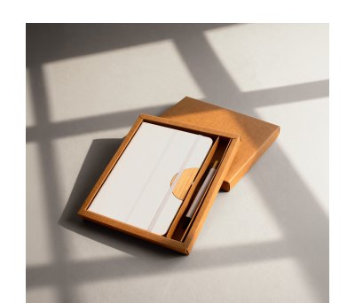 Set Cuaderno Cartón y Bolígrafo Bambú con Soporte Móvil - AGY54572